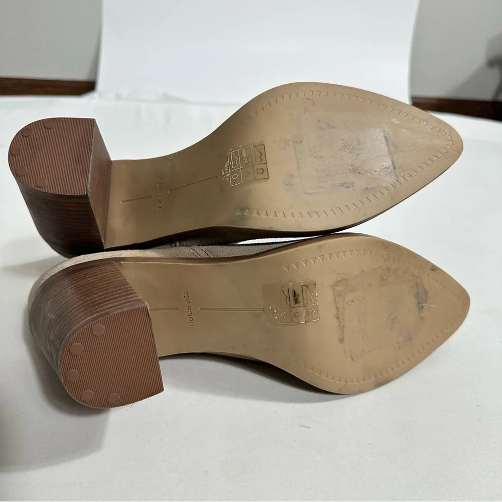 Dolce Vita Womens Sz 10 Boots Spade Tan Suede Block Heel Pull On Ankle Booties - Picture 11 of 12